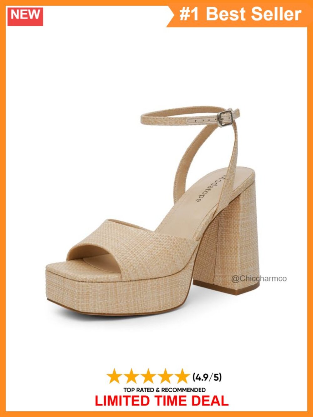 Platform Heels Chunky Open Toe Ankle Strap Faux Leather Sandals